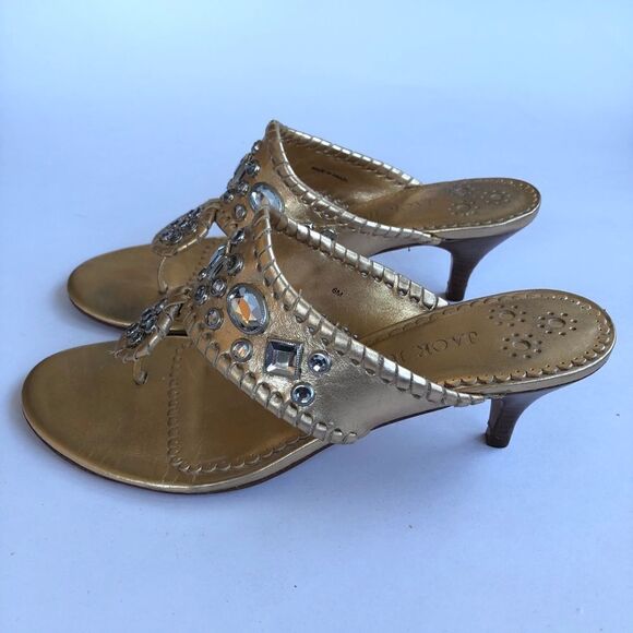 Jack Rogers Zsa Zsa Maggie Thong Sandal Shoes Gold Silver Leather Feet Jewelry 6 - Picture 3 of 12